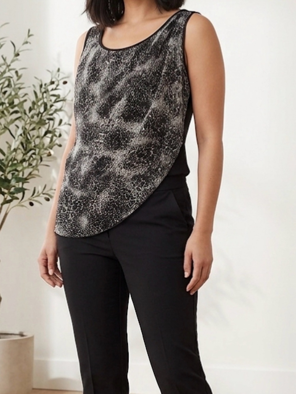 Reitmans Sheer Animal Print Overlay Drape Tank Top Medium
